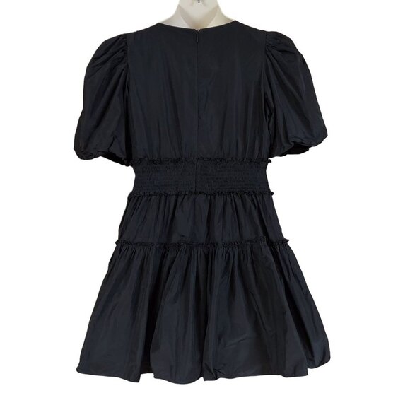 ☆☆SOLD☆☆ Karl Lagerfeld Paris Women's Puff-Sleeve Black Taffeta A-Line Dress - Picture 5 of 10